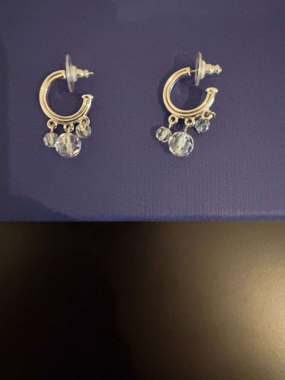 Vintage Swarovski Swan Signed Silver Crystal Shaker Open Hoop Dangle Earrings